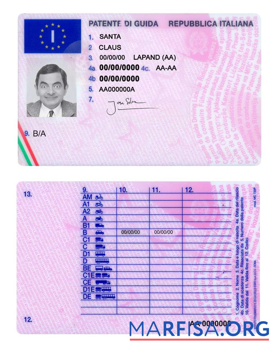 Downloadable Italy driving license real example